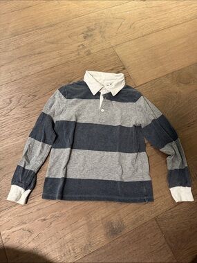 Long-Sleeve Navy and Gray Stripe Polo Shirt - Kids